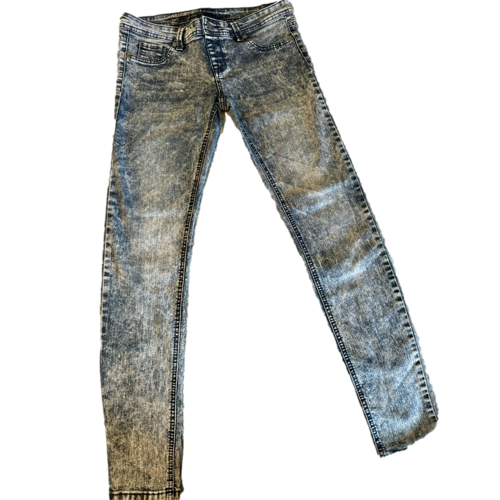 Blue Asphalt acid washed denim leggings juniors size large with 3 actual pockets